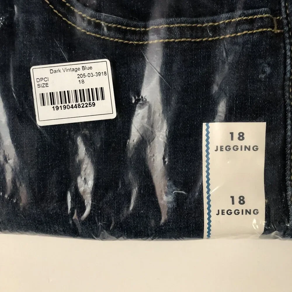 ⁠Cat & Jack Girls Jeggings Dark Vintage Blue Distressed Denim Jeans Size 18 NWT